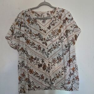 Maurices Brown and Tan Boxy Blouse Short Sleeve - XL
